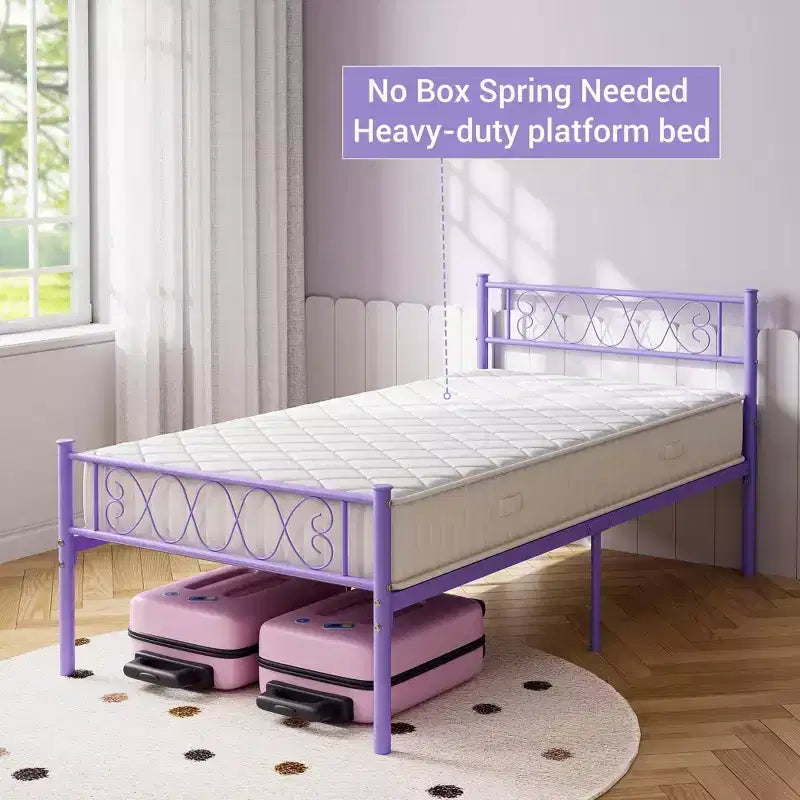Cadre de lit plateforme double en métal avec tête et pied de lit – Noir/Rose/Violet/Blanc, pour 1 personne