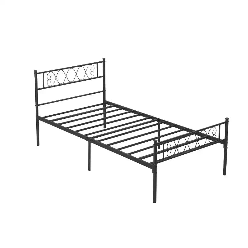 Cadre de lit plateforme double en métal avec tête et pied de lit – Noir/Rose/Violet/Blanc, pour 1 personne