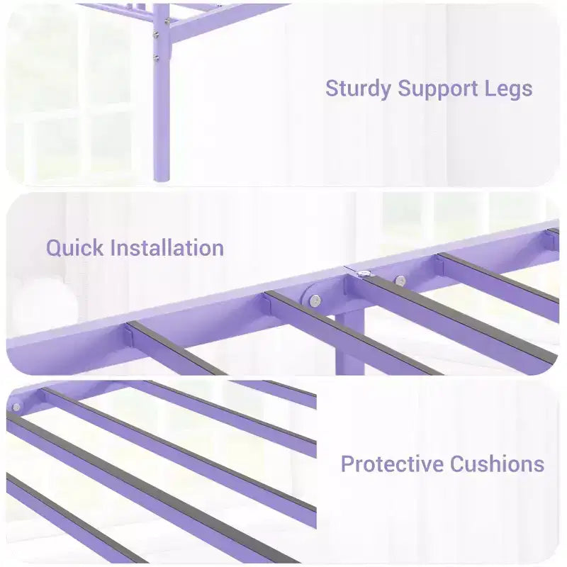 Cadre de lit plateforme double en métal avec tête et pied de lit – Noir/Rose/Violet/Blanc, pour 1 personne