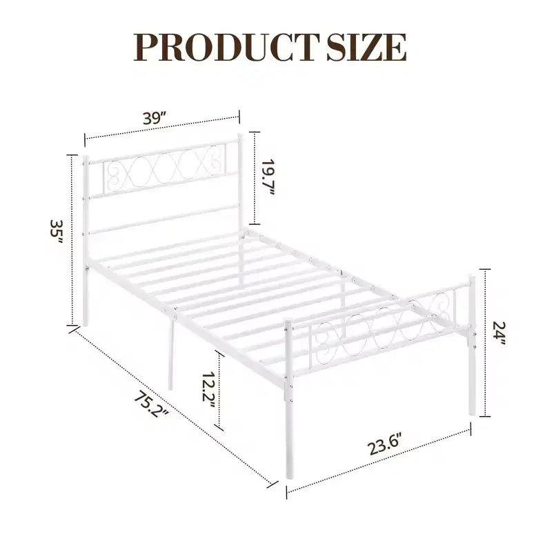 Cadre de lit plateforme double en métal avec tête et pied de lit – Noir/Rose/Violet/Blanc, pour 1 personne