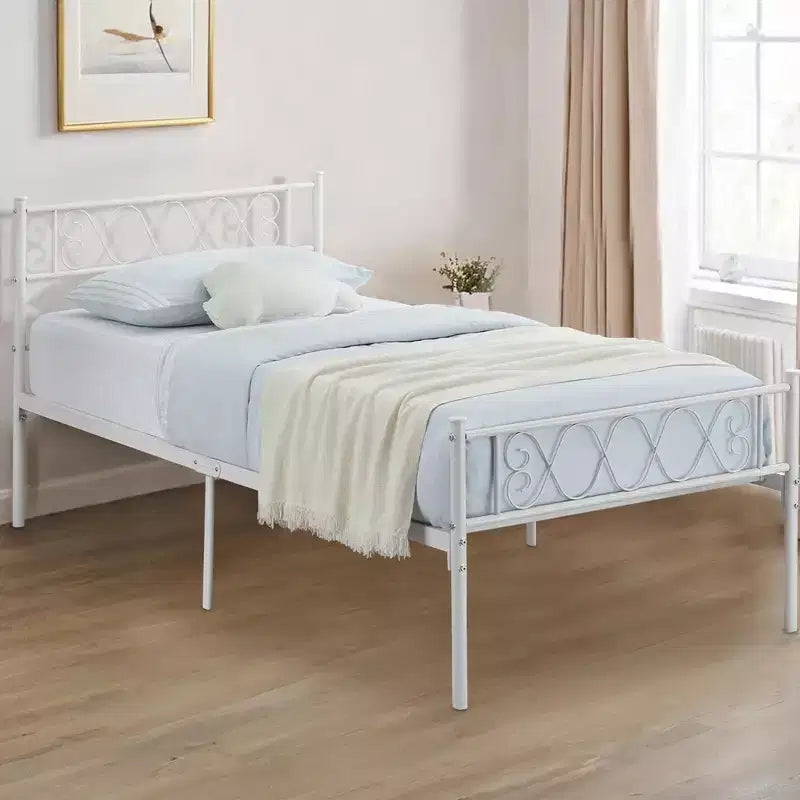 Cadre de lit plateforme double en métal avec tête et pied de lit – Noir/Rose/Violet/Blanc, pour 1 personne