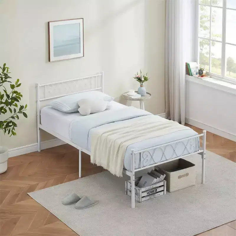 Cadre de lit plateforme double en métal avec tête et pied de lit – Noir/Rose/Violet/Blanc, pour 1 personne