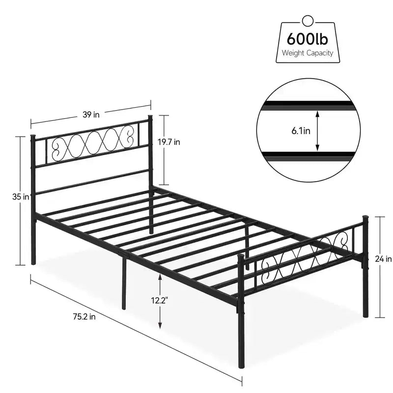 Cadre de lit plateforme double en métal avec tête et pied de lit – Noir/Rose/Violet/Blanc, pour 1 personne