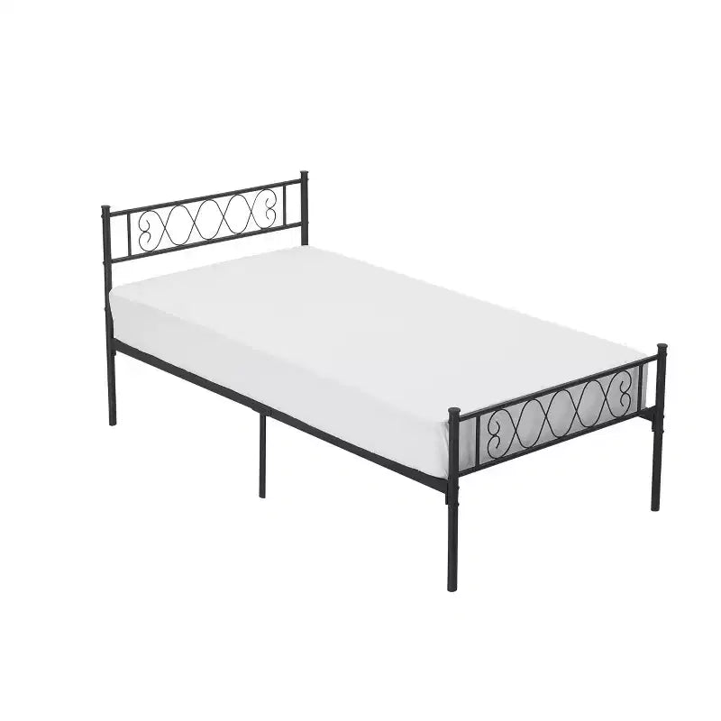 Cadre de lit plateforme double en métal avec tête et pied de lit – Noir/Rose/Violet/Blanc, pour 1 personne