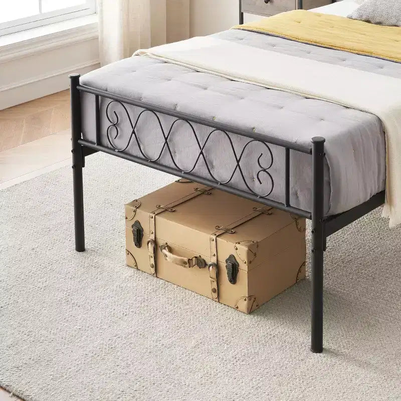 Cadre de lit plateforme double en métal avec tête et pied de lit – Noir/Rose/Violet/Blanc, pour 1 personne