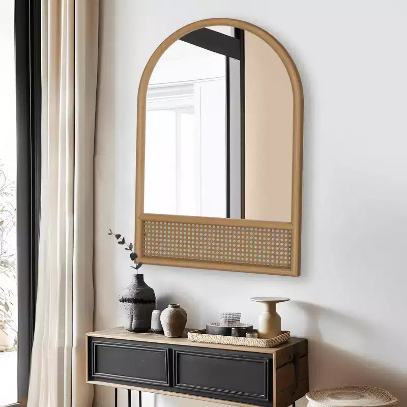 Miroir mural arche marron, cadre en rotin, 1 personne, 36"x24"