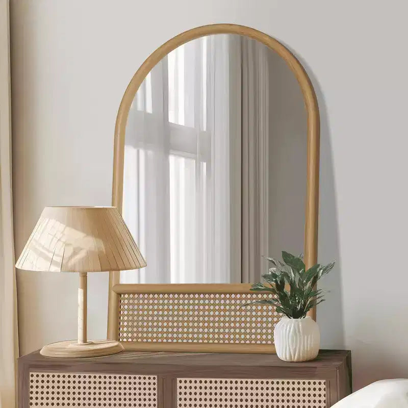 Miroir mural arche marron, cadre en rotin, 1 personne, 36"x24"
