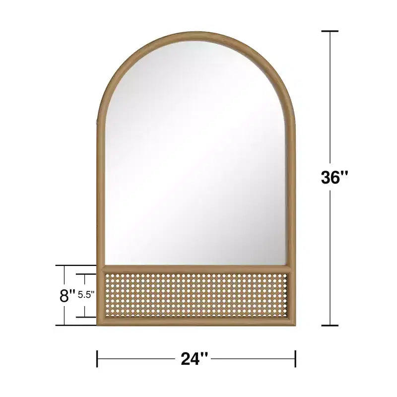Miroir mural arche marron, cadre en rotin, 1 personne, 36"x24"