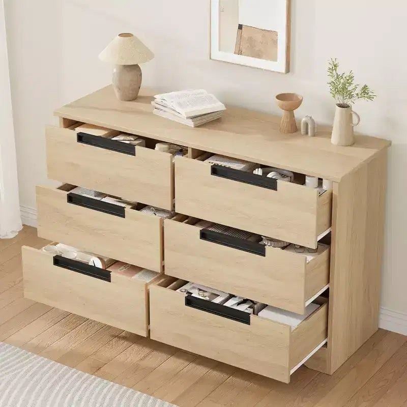 Commode en bois 6 tiroirs, noire/marron/grise, simple