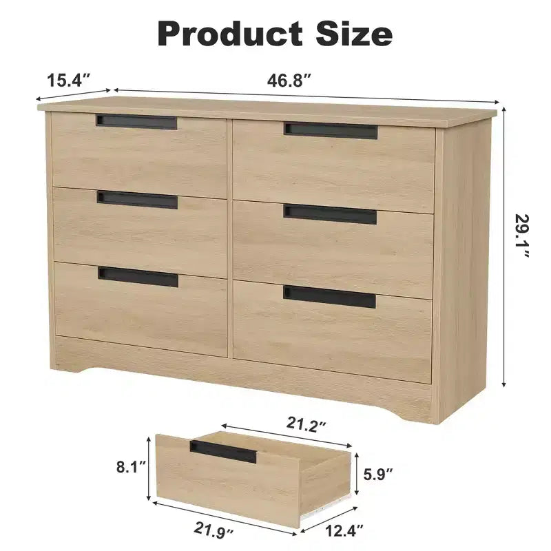 Commode en bois 6 tiroirs, noire/marron/grise, simple