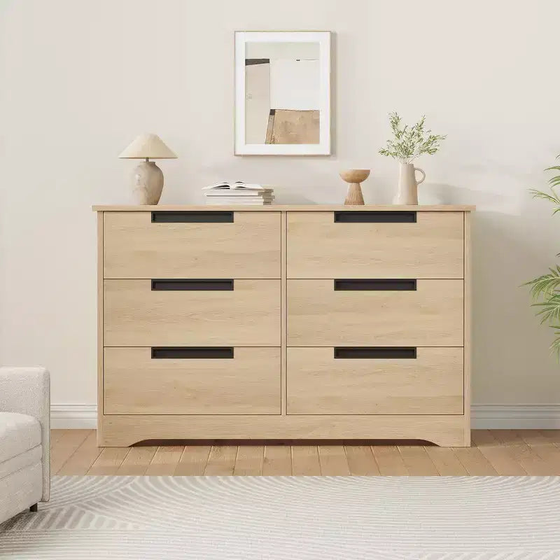 Commode en bois 6 tiroirs, noire/marron/grise, simple