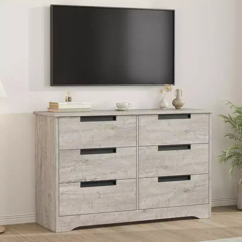 Commode en bois 6 tiroirs, noire/marron/grise, simple