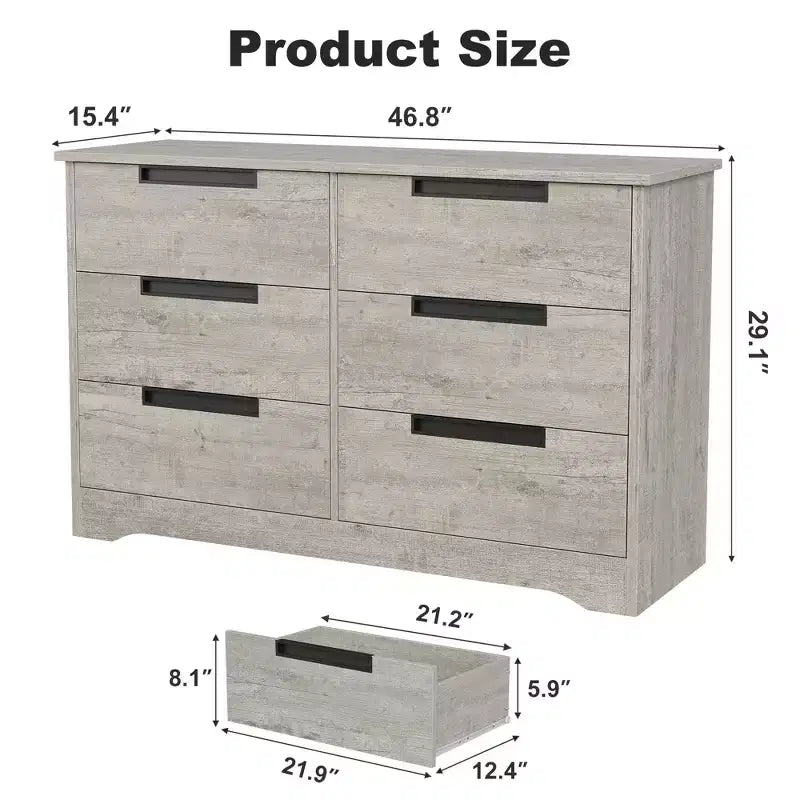 Commode en bois 6 tiroirs, noire/marron/grise, simple