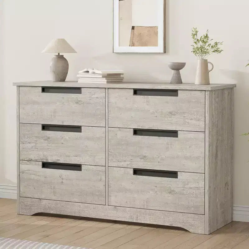 Commode en bois 6 tiroirs, noire/marron/grise, simple