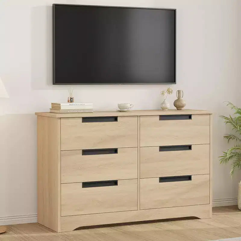 Commode en bois 6 tiroirs, noire/marron/grise, simple