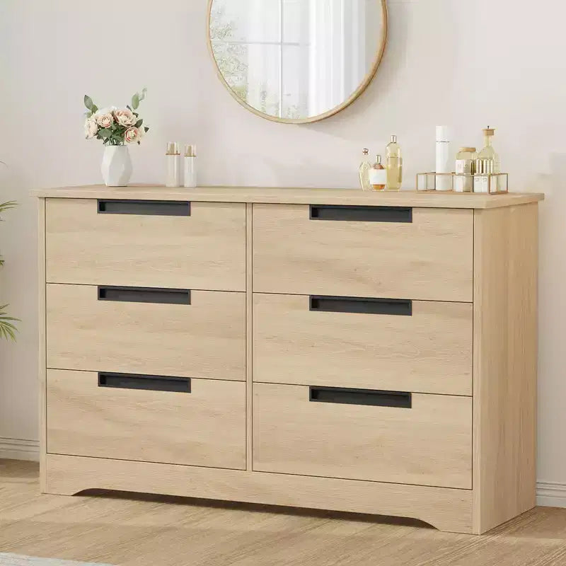 Commode en bois 6 tiroirs, noire/marron/grise, simple