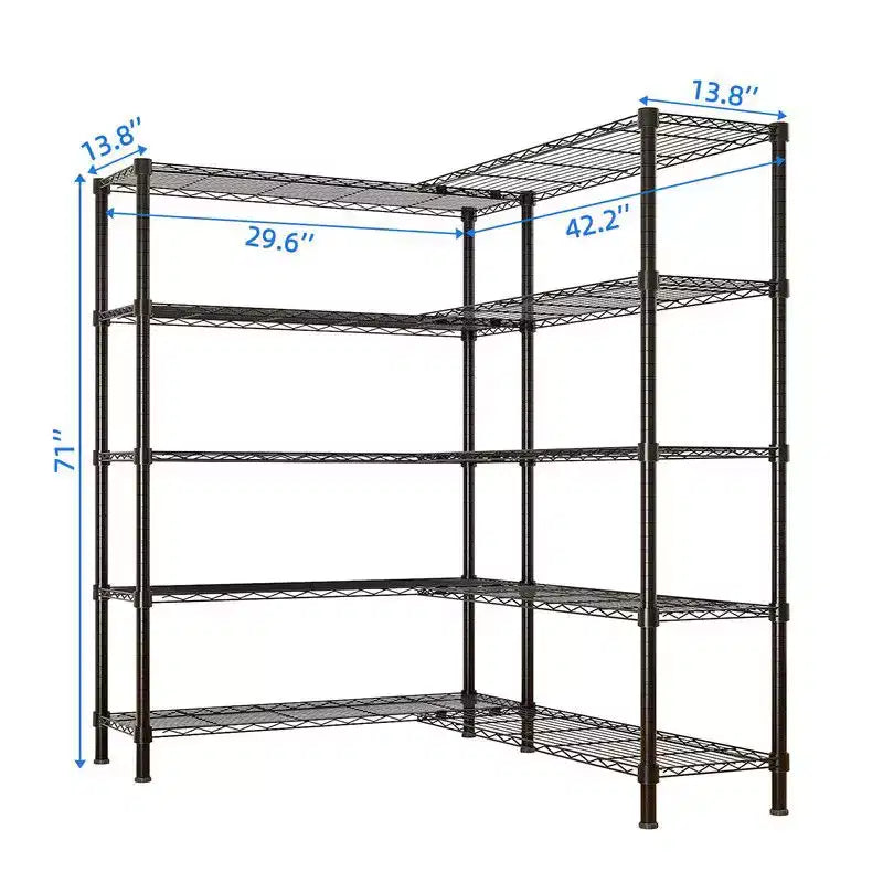 Étagère métallique à 5 niveaux, noire, 147 cm de large, à usage unique