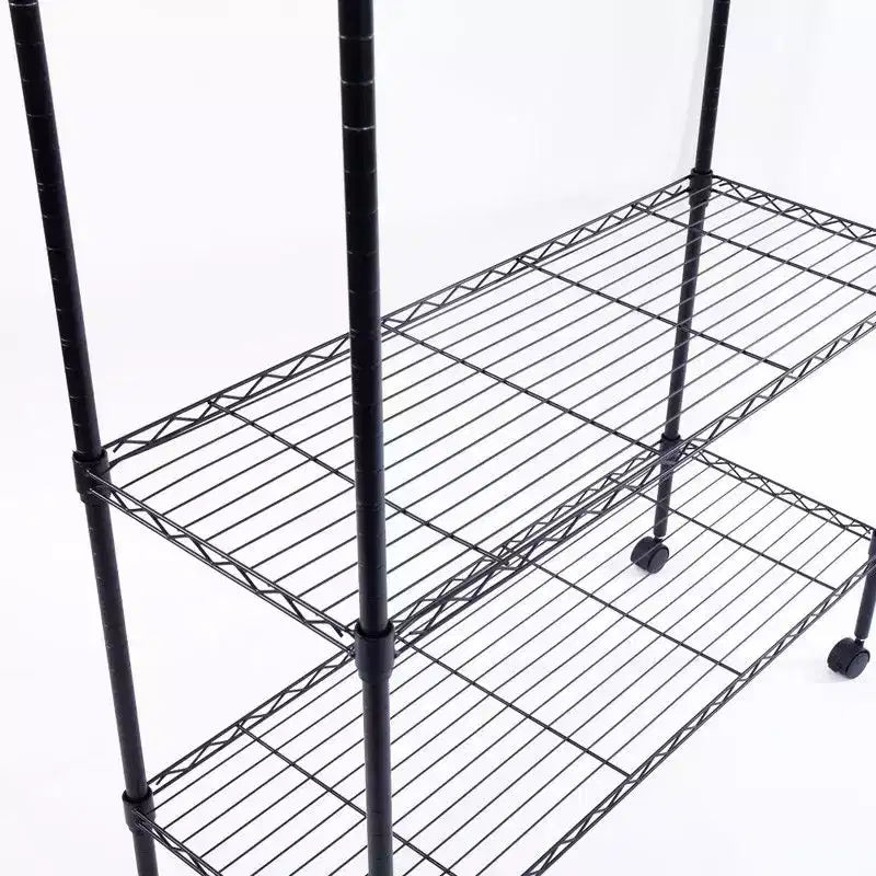 Étagère métallique à 5 niveaux noire avec roulettes, unité individuelle