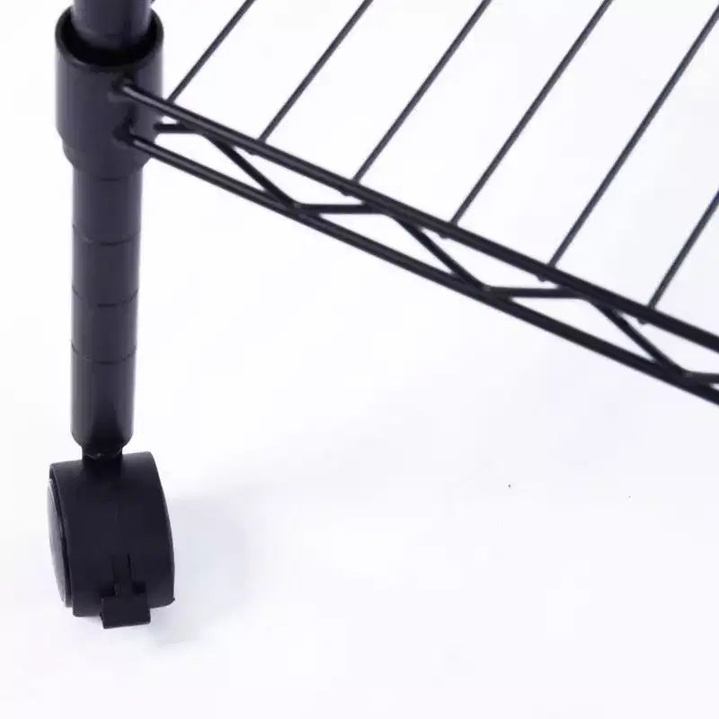 Étagère métallique à 5 niveaux noire avec roulettes, unité individuelle