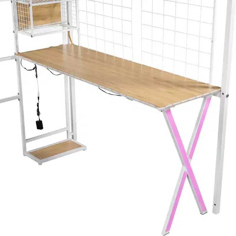 Lit mezzanine en métal noir avec bureau, armoire et LED – Simple/Double, 1 personne