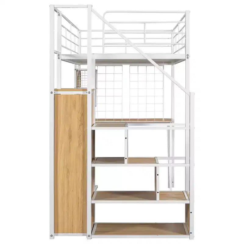 Lit mezzanine en métal noir avec bureau, armoire et LED – Simple/Double, 1 personne