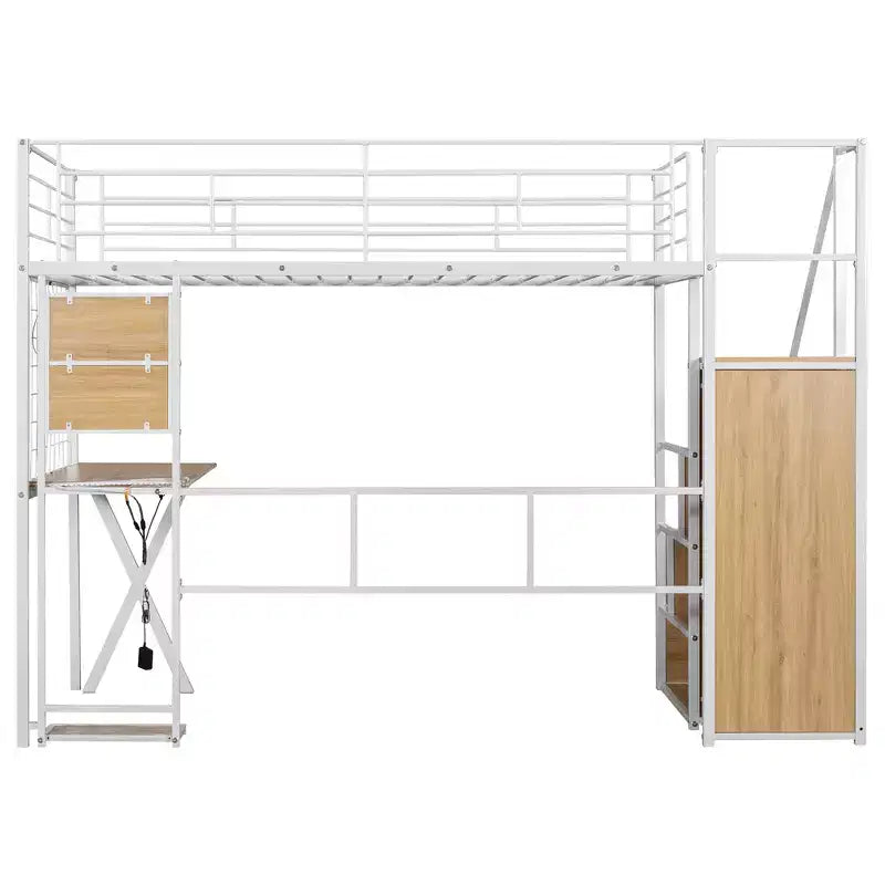 Lit mezzanine en métal noir avec bureau, armoire et LED – Simple/Double, 1 personne