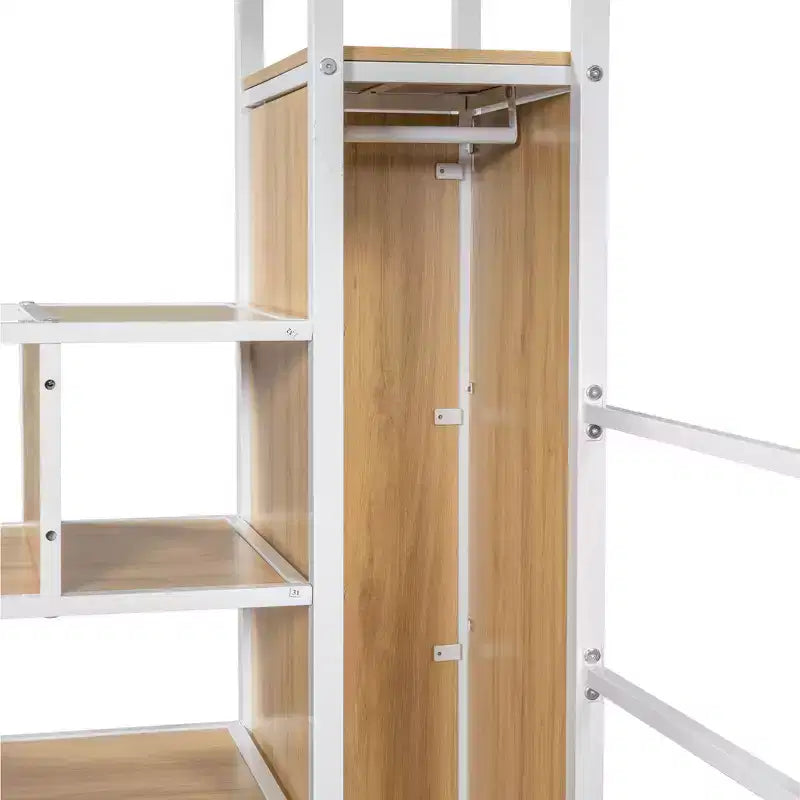 Lit mezzanine en métal noir avec bureau, armoire et LED – Simple/Double, 1 personne