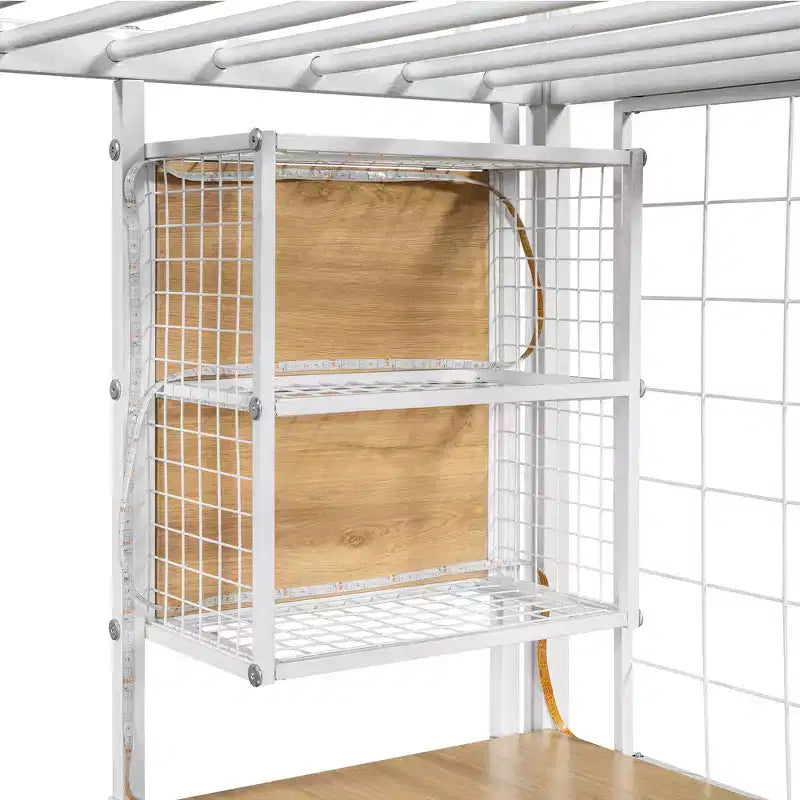 Lit mezzanine en métal noir avec bureau, armoire et LED – Simple/Double, 1 personne