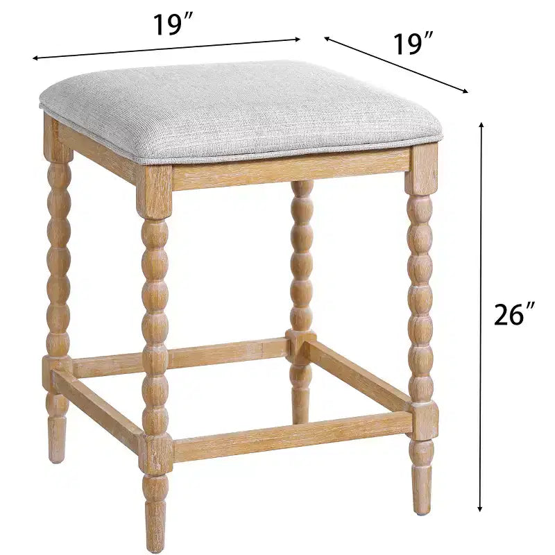 Tabouret de comptoir sans dossier en bois d'acacia naturel et gris foncé, siège rembourré, lot de 2 / lot de 4