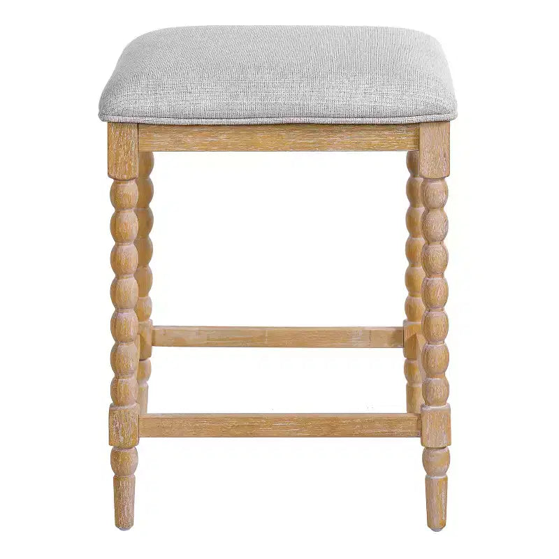 Tabouret de comptoir sans dossier en bois d'acacia naturel et gris foncé, siège rembourré, lot de 2 / lot de 4