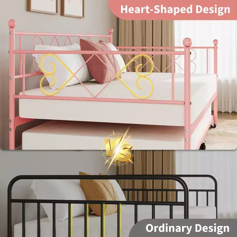 Lit de repos double en métal avec lit gigogne – Noir / Rose / Violet / Blanc, 1 à 2 couchages