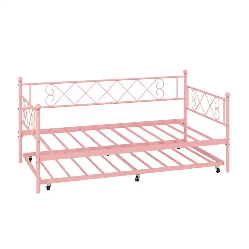 Lit de repos double en métal avec lit gigogne – Noir / Rose / Violet / Blanc, 1 à 2 couchages