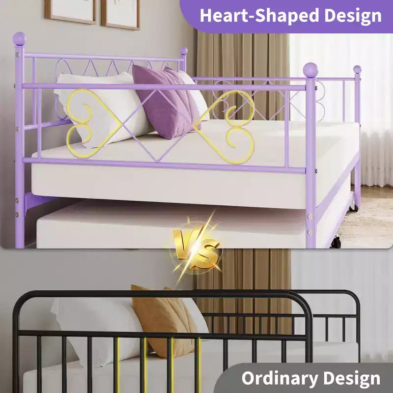 Lit de repos double en métal avec lit gigogne – Noir / Rose / Violet / Blanc, 1 à 2 couchages