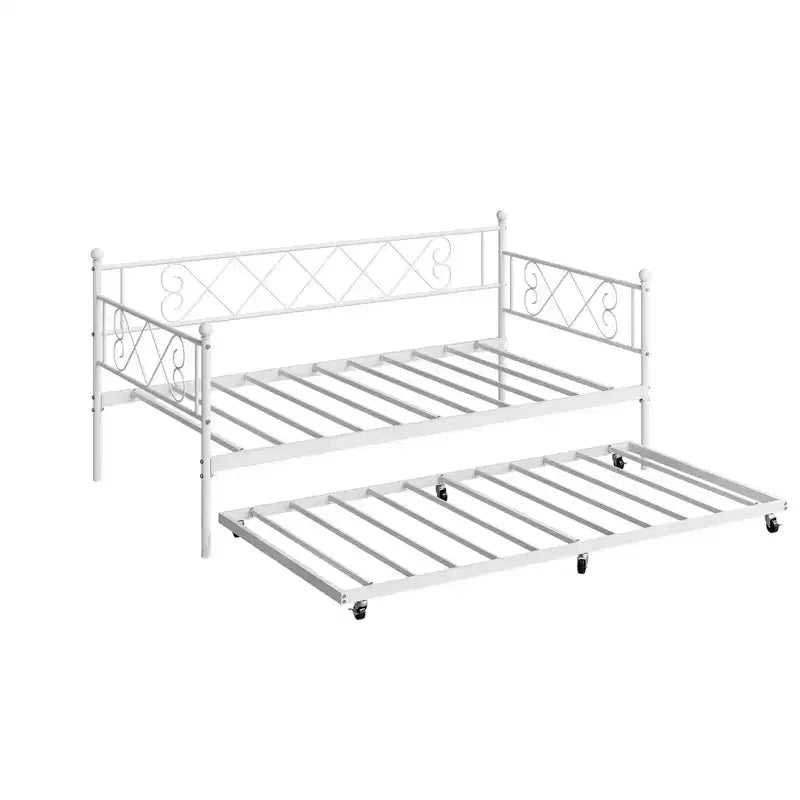Lit de repos double en métal avec lit gigogne – Noir / Rose / Violet / Blanc, 1 à 2 couchages