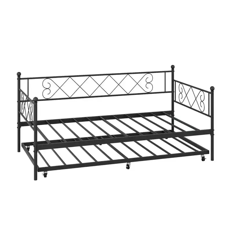 Lit de repos double en métal avec lit gigogne – Noir / Rose / Violet / Blanc, 1 à 2 couchages