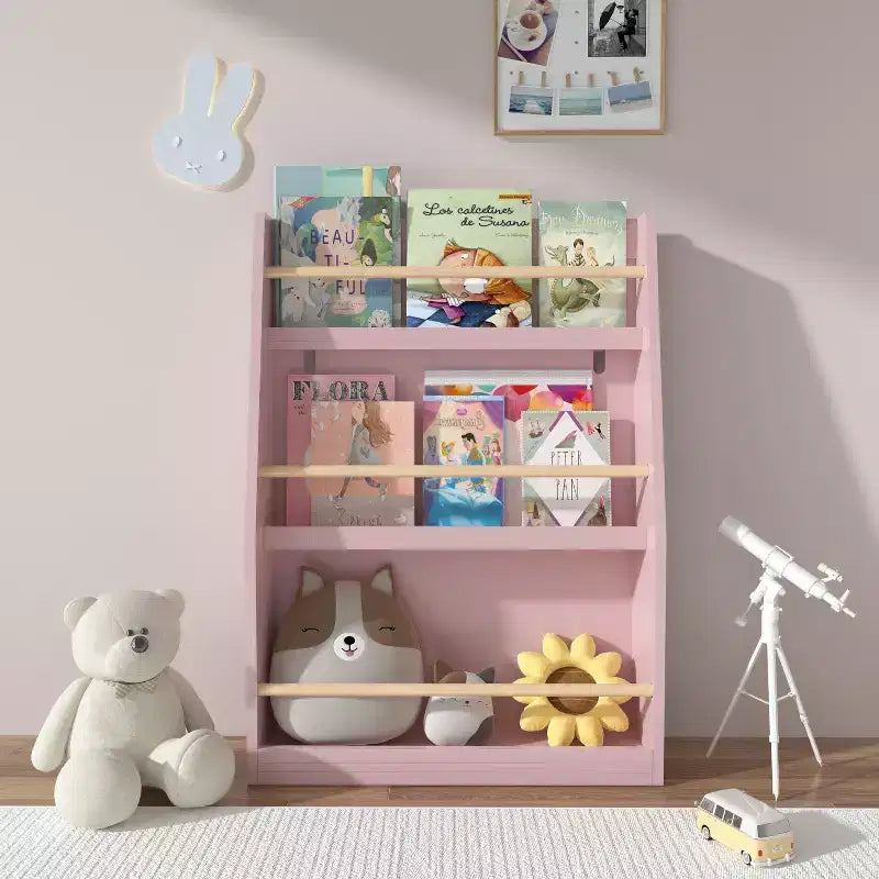 Étagère à livres rose à 3 niveaux pour enfant unique