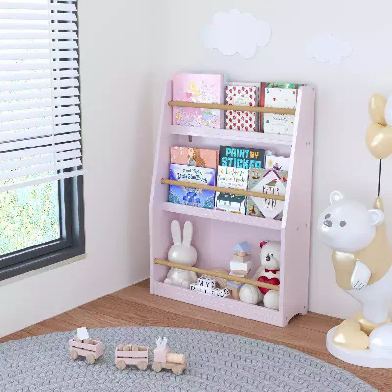 Étagère à livres rose à 3 niveaux pour enfant unique