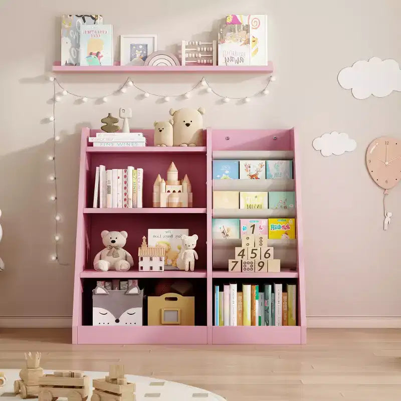 Bibliothèque à poches roses, étagère ouverte, 1 enfant