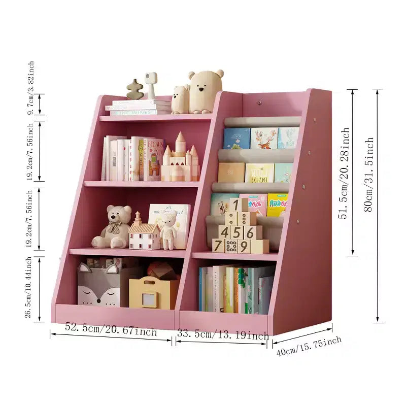 Bibliothèque à poches roses, étagère ouverte, 1 enfant