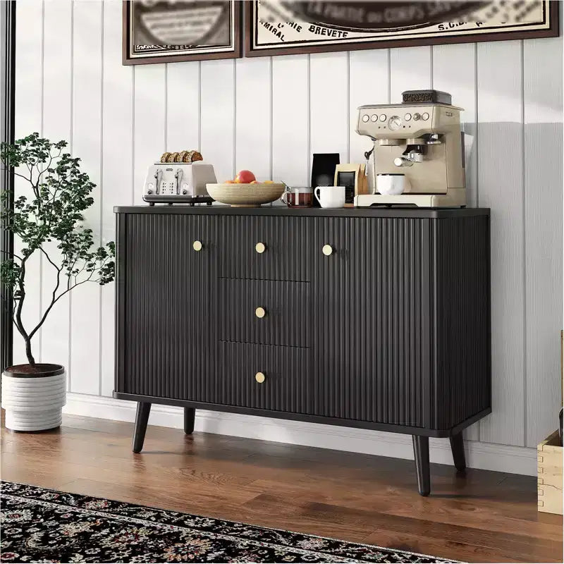 Bahut cannelé marron de 119 cm avec 3 tiroirs et 2 portes – Assemblage par 1 personne
