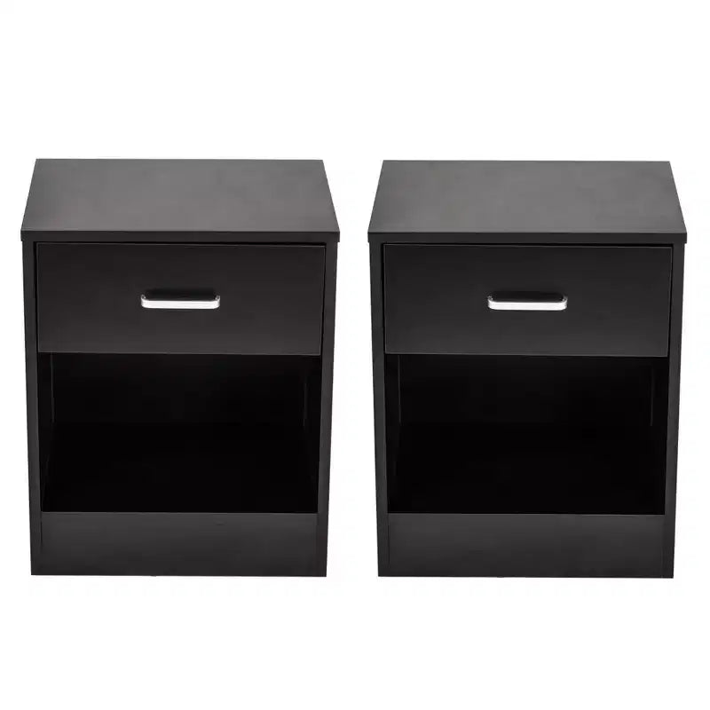 Table de chevet noire à 1 tiroir, lot de 2 – MDF avec placage bois