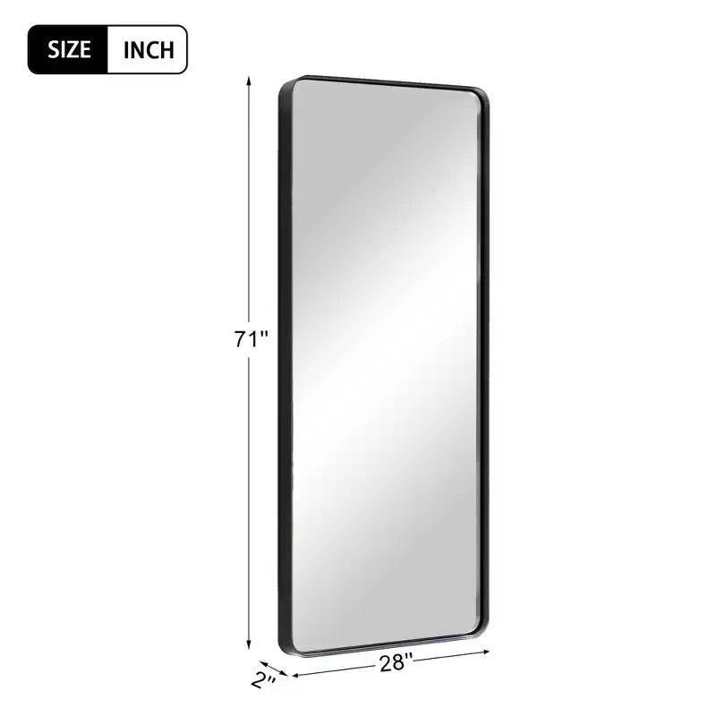 Miroir pleine longueur noir, cadre en alliage d'aluminium, autoportant, simple