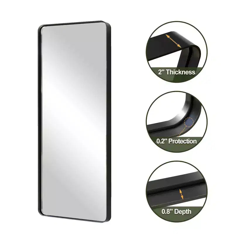 Miroir pleine longueur noir, cadre en alliage d'aluminium, autoportant, simple