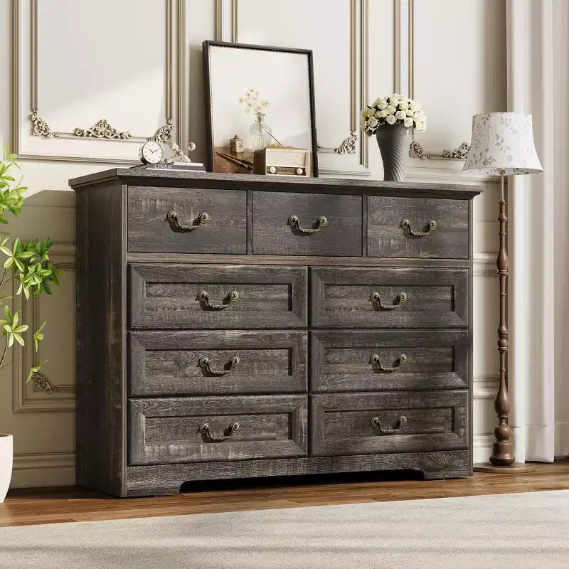 Commode 9 tiroirs noire / grise / blanche – Style fermier, armoire de rangement individuelle