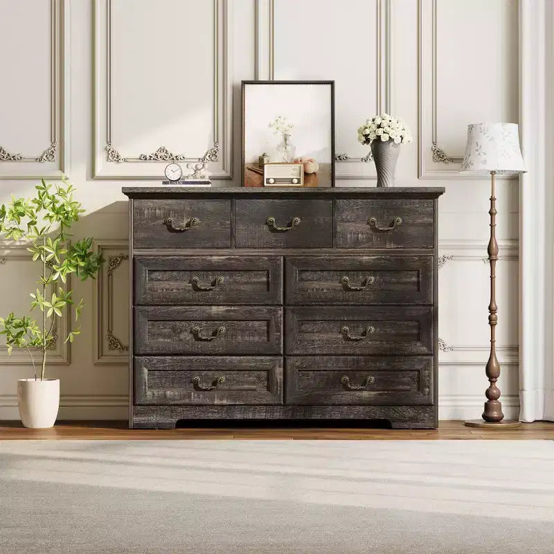 Commode 9 tiroirs noire / grise / blanche – Style fermier, armoire de rangement individuelle