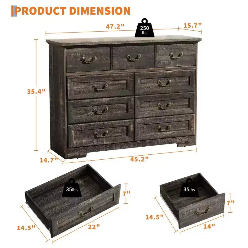 Commode 9 tiroirs noire / grise / blanche – Style fermier, armoire de rangement individuelle