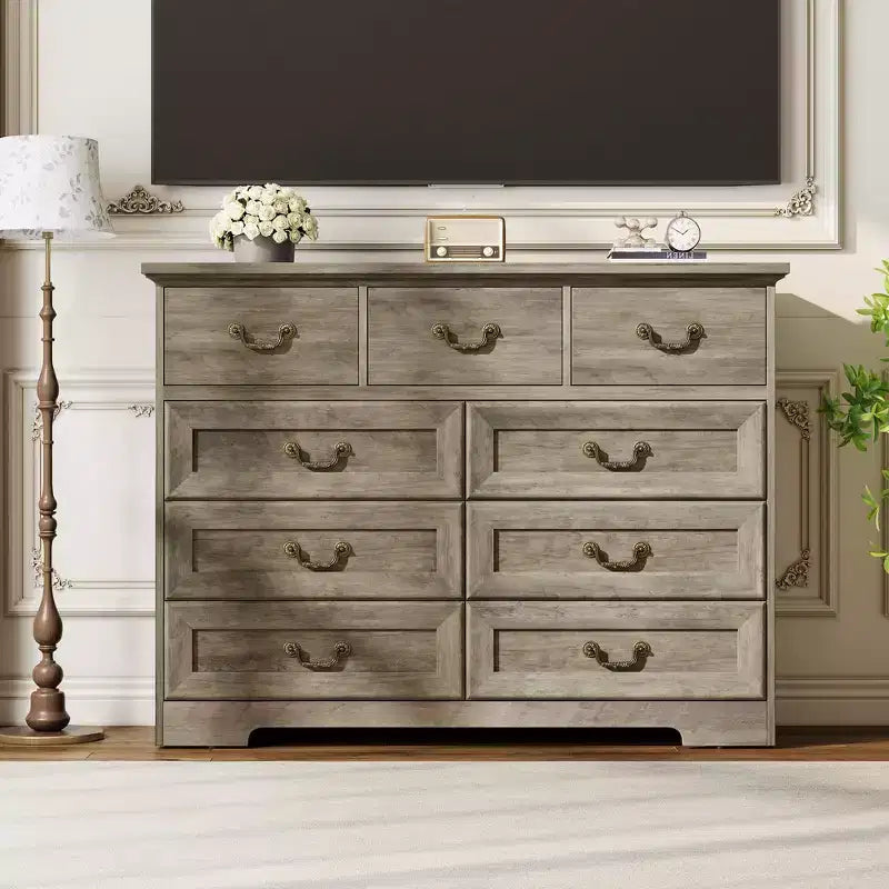 Commode 9 tiroirs noire / grise / blanche – Style fermier, armoire de rangement individuelle