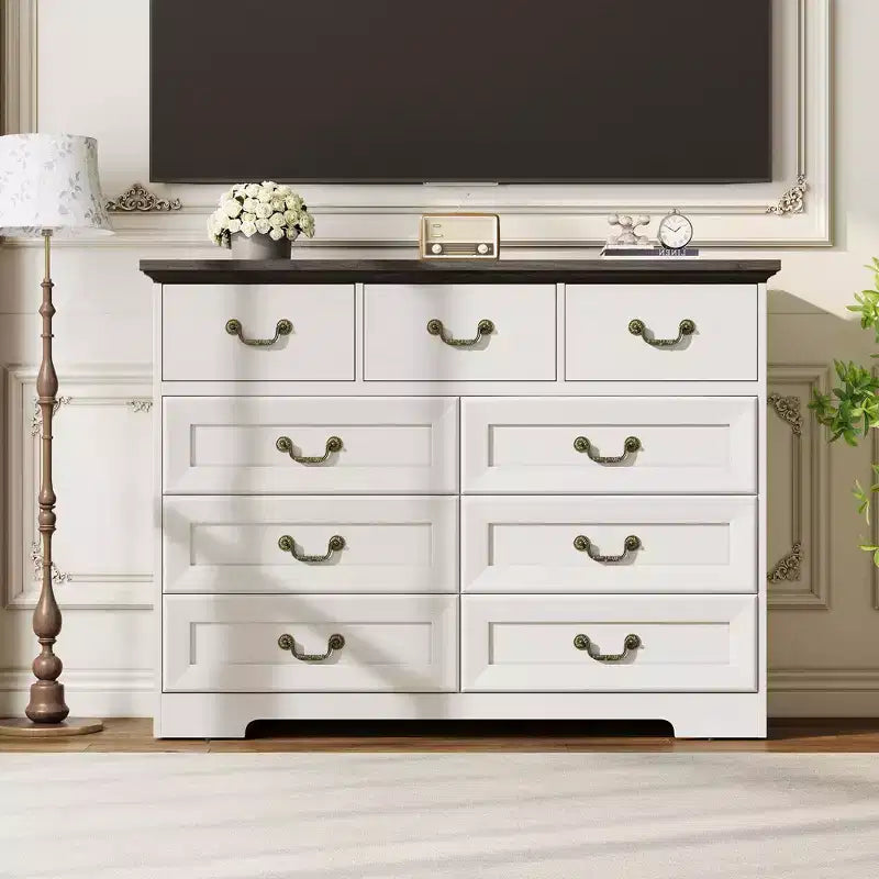 Commode 9 tiroirs noire / grise / blanche – Style fermier, armoire de rangement individuelle