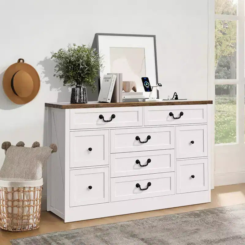 Commode de ferme noire/brune à 9 tiroirs – Pour 1 personne