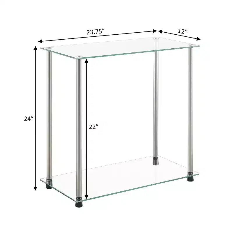 Table d'appoint en verre à 2 niveaux, coloris argenté, table d'appoint étroite et moderne à usage individuel